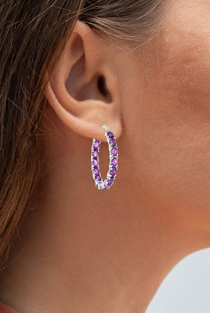 Amethyst Hoop Earrings 4.78 Carats Sterling Silver