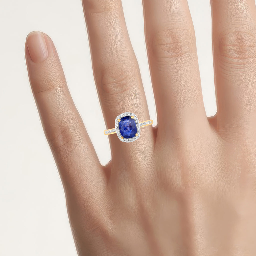 Blue Sapphire Ring With Diamonds 2.32 Carats 18K Yellow Gold