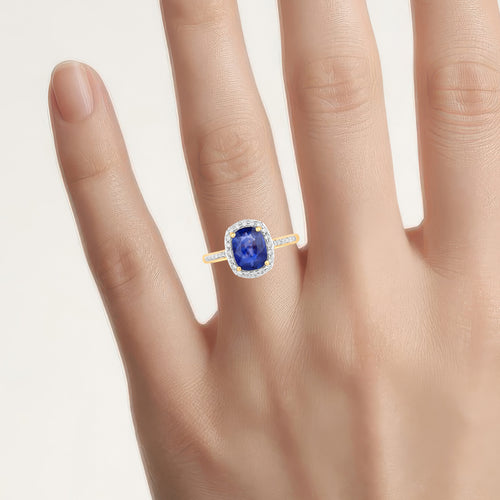 Blue Sapphire Ring With Diamonds 2.32 Carats 18K Yellow Gold