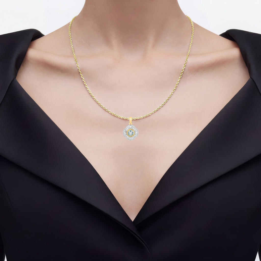 Aquamarine Pendant With White Topaz 0.92 Carats Gold Plated Silver