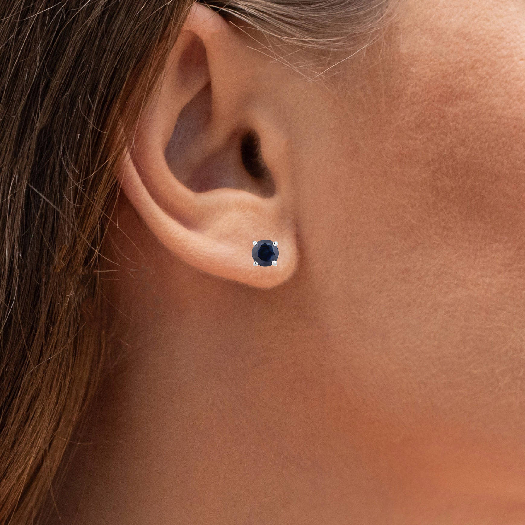 Blue Sapphire Stud Earrings 1.28 Carats 10K White Gold