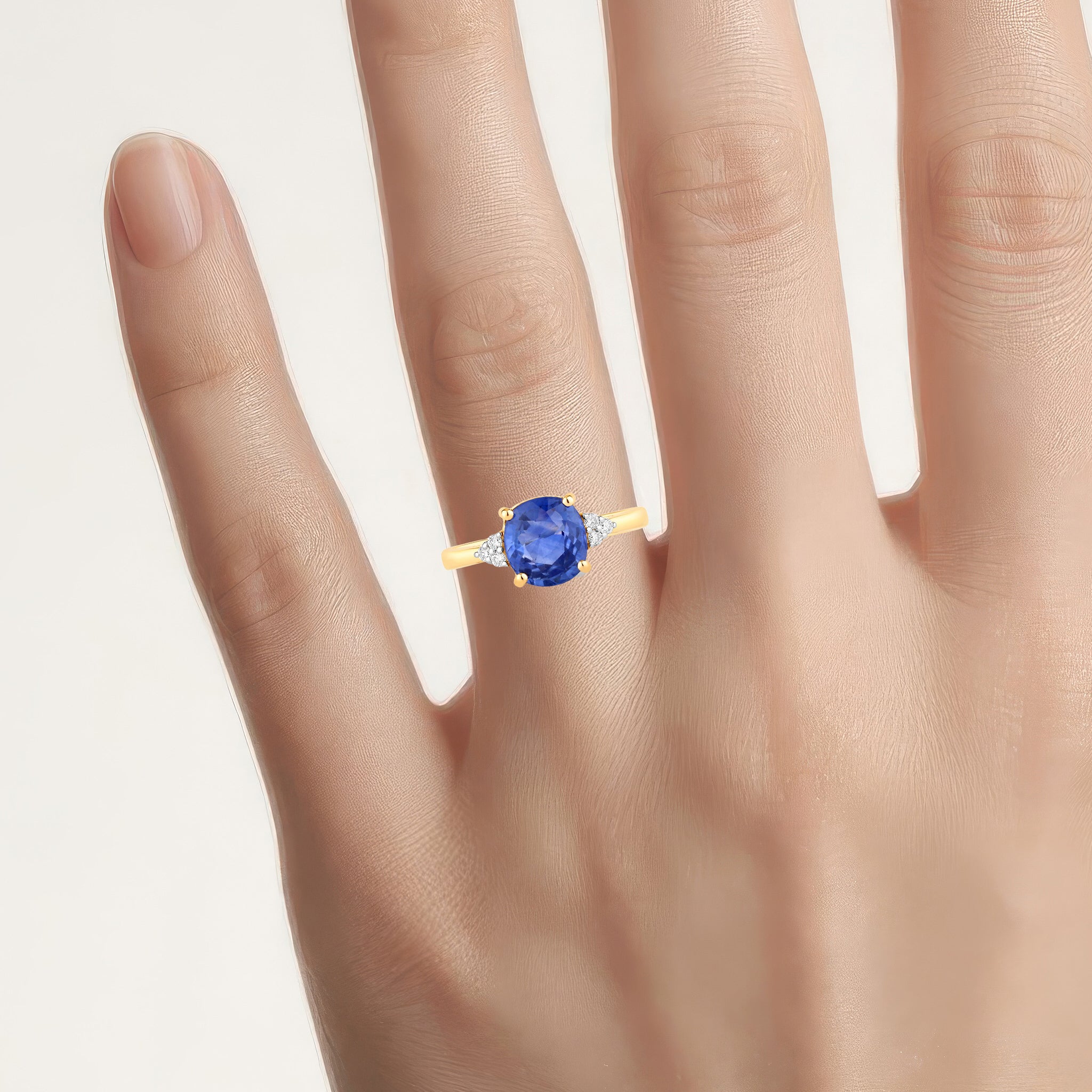Blue Sapphire Ring With Diamonds 2.4 Carats 18K Yellow Gold
