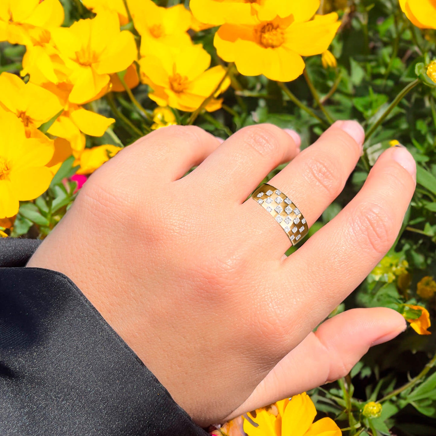 Diamond Band Ring 0.18 Carats Gold Plated Silver