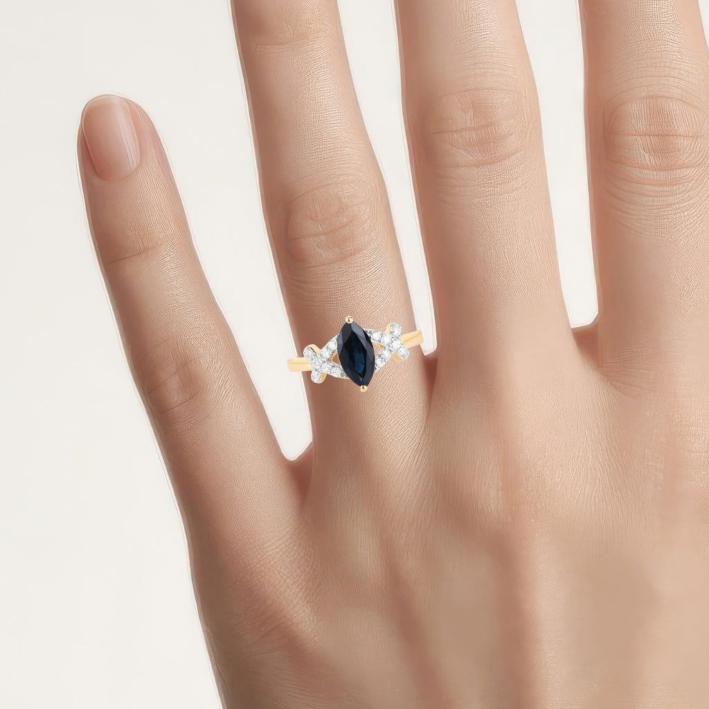 Blue Sapphire Ring With Diamonds 1.46 Carats 14K Yellow Gold