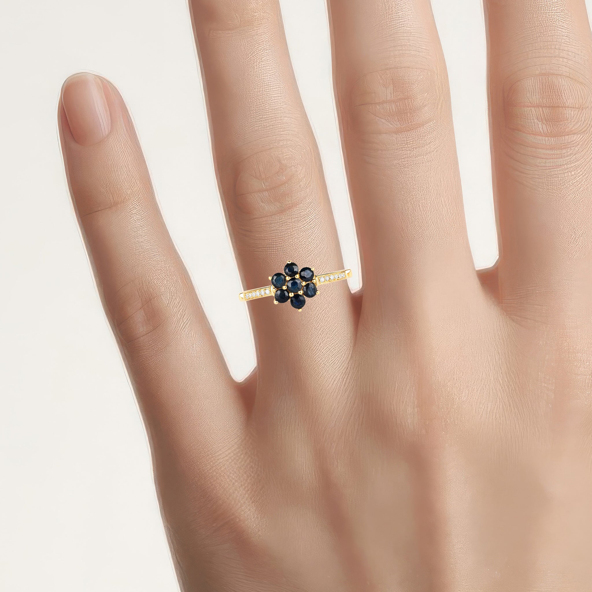 Blue Sapphire Ring With Diamonds 0.42 Carats 10K Yellow Gold