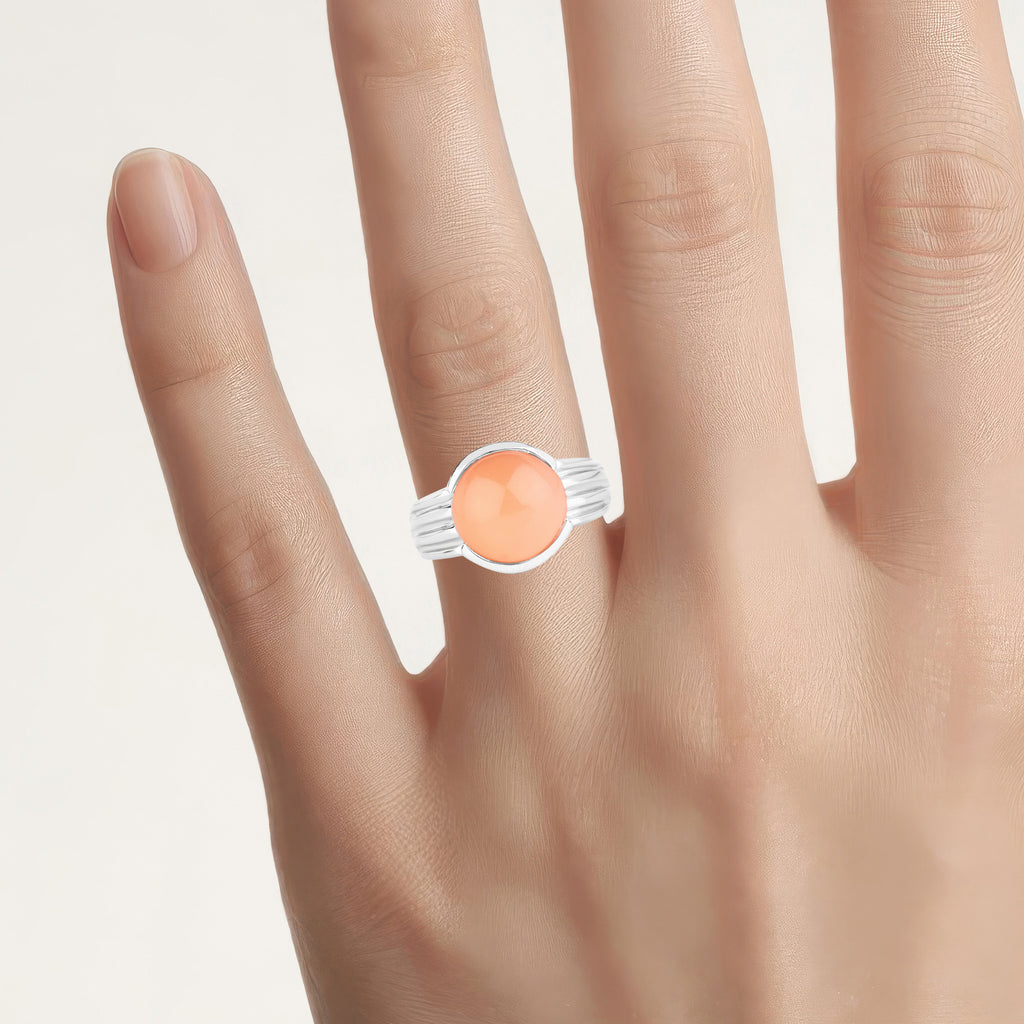 Peach Moonstone Ring 5.98 Carats Sterling Silver