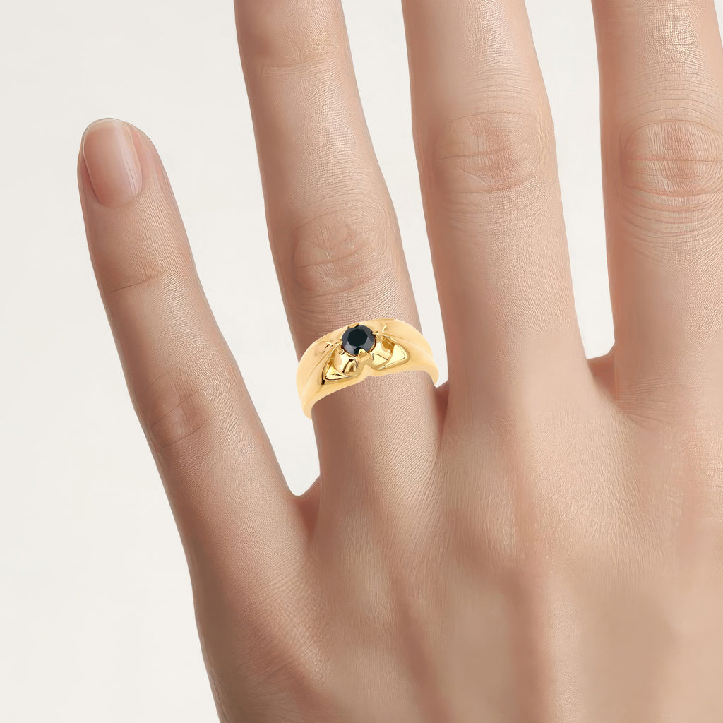 Black Diamond Ring 0.48 Carats Gold Plated Silver