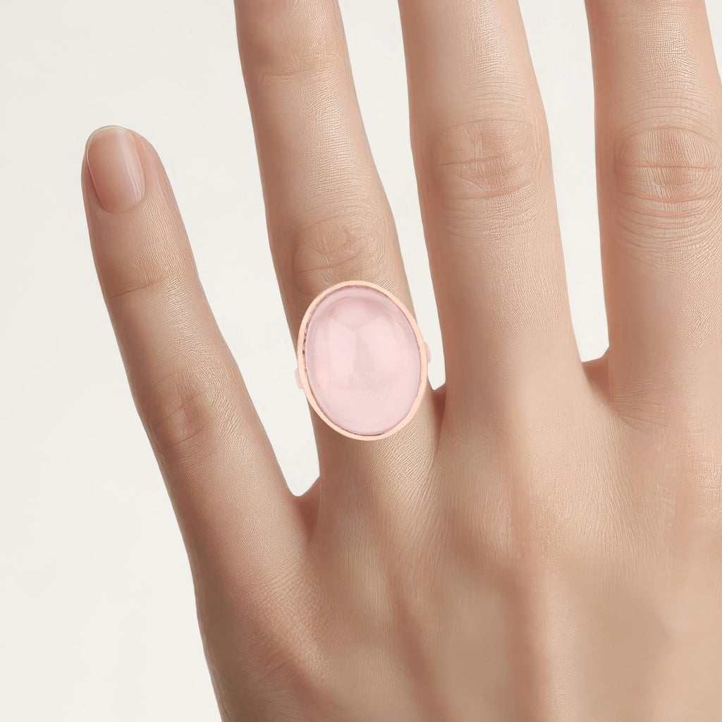 Rose Quartz Ring 15.5 Carats Gold Plated Silver