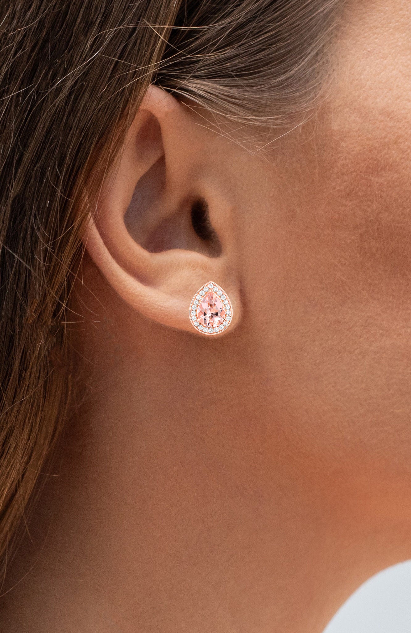 Morganite Stud Earrings With Diamonds 2.02 Carats 14K Rose Gold