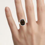 Smoky Quartz Ring With White Topaz 5.48 Carats Gold Plated Silver