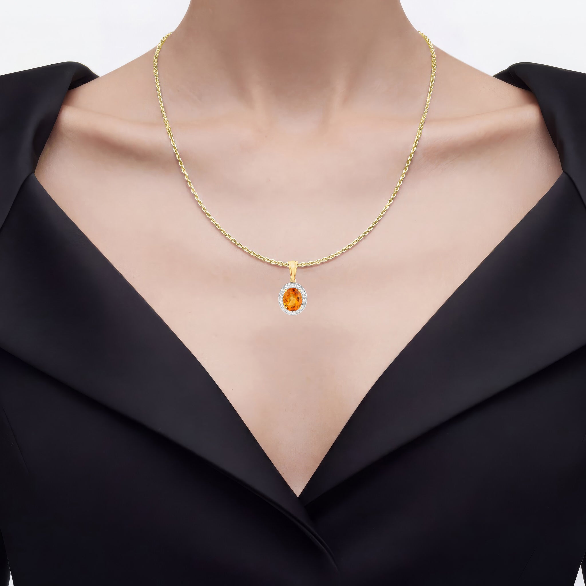 Citrine Pendant With White Topaz 3.58 Carats Gold Plated Silver