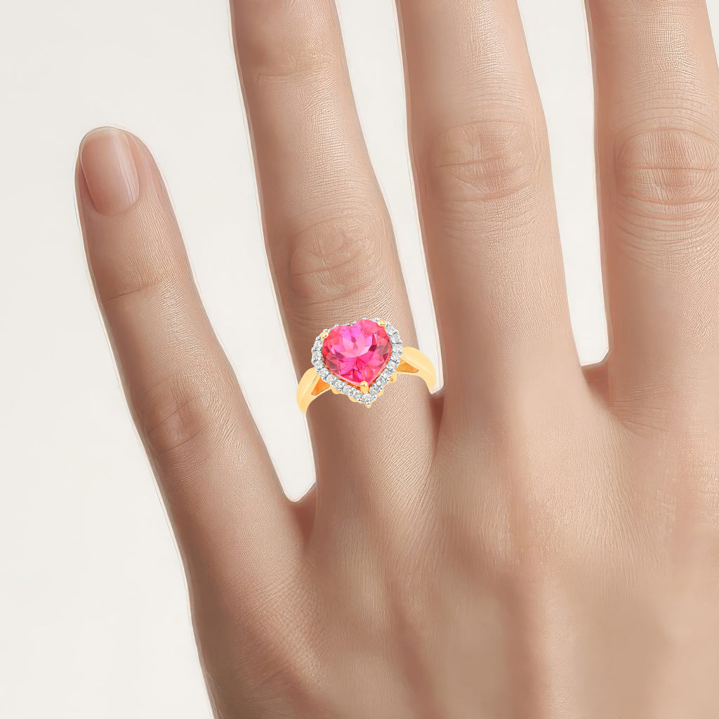 Pink Topaz Ring With White Topaz 5 Carats Gold Plated Silver