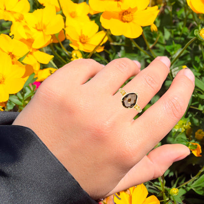 Smoky Quartz Ring With Citrine 3.60 Carats Gold Plated Silver