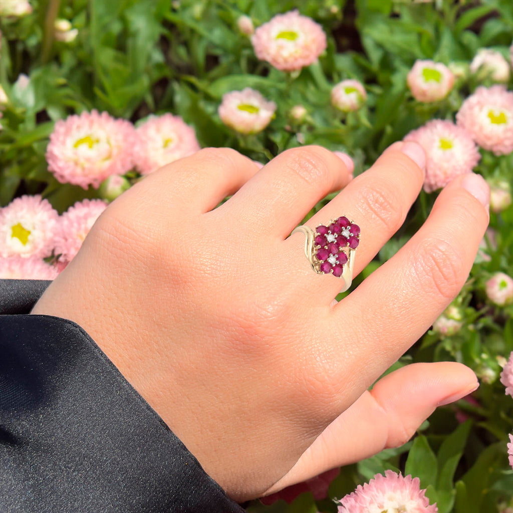 Natural Mozambique Ruby Ring With Diamonds 1.78 Carats 9K Yellow Gold