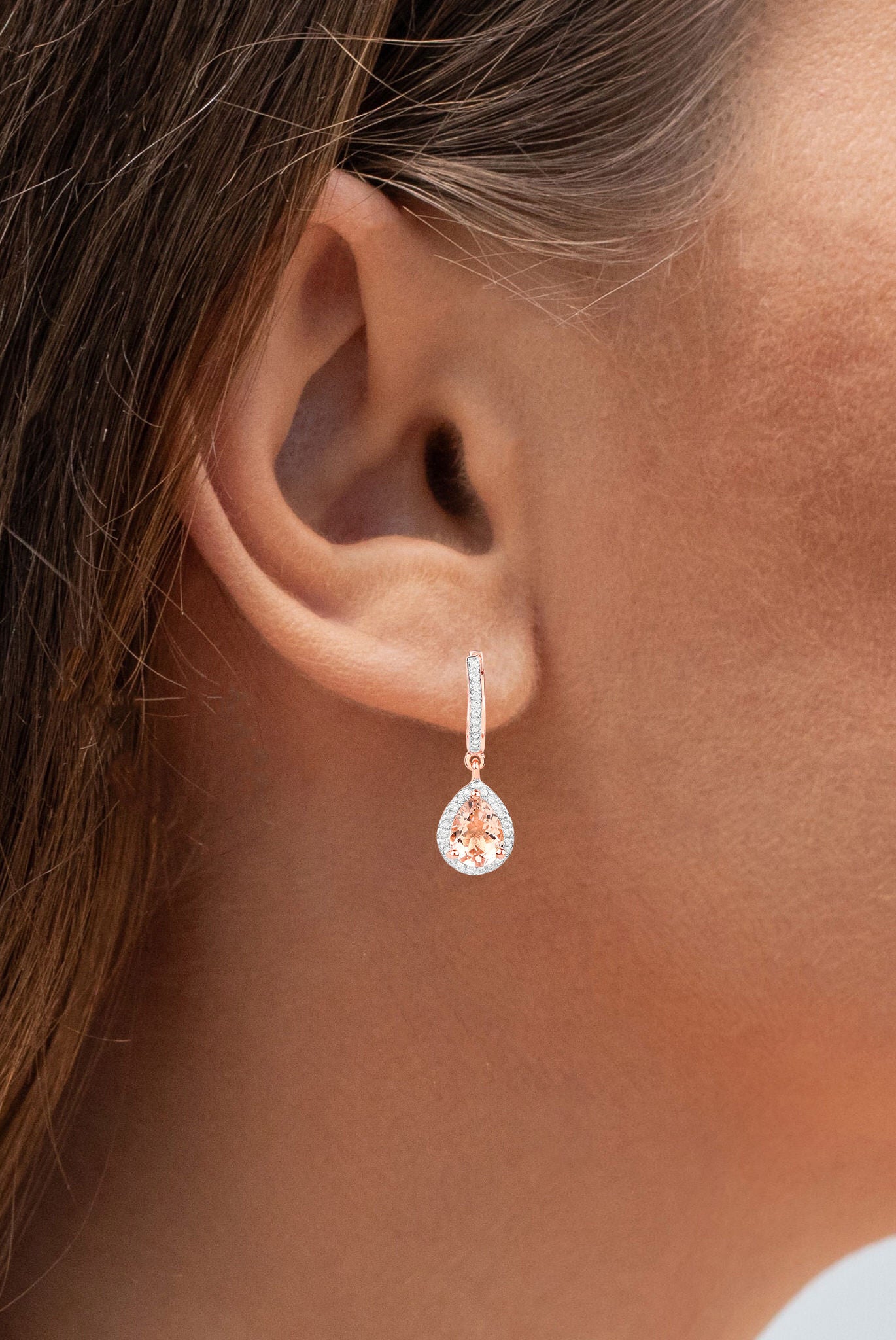 Morganite Dangle Earrings With White Topaz 2.02 Carats Gold Plated Silver