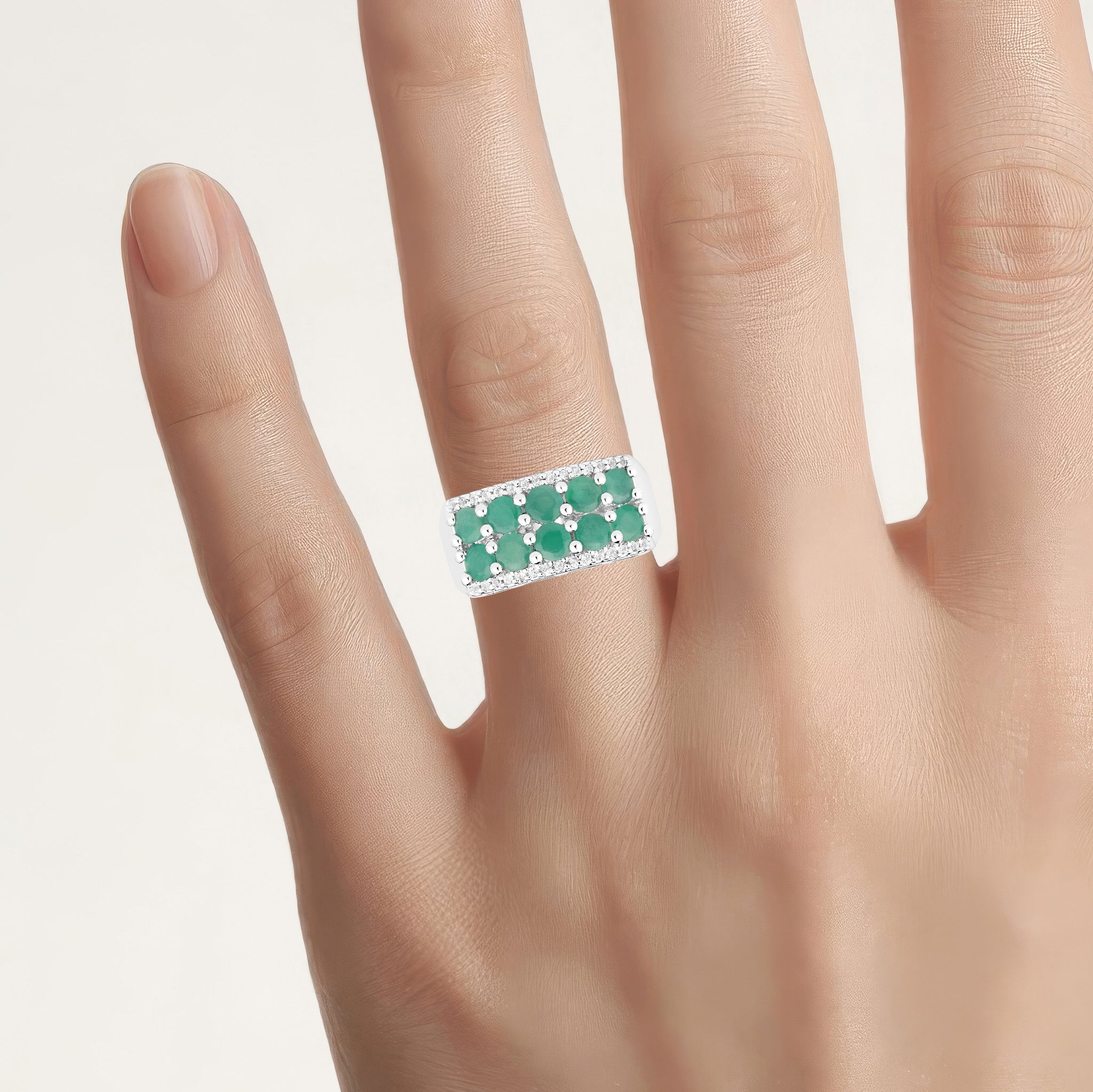 Emerald Ring With White Topaz 1.82 Carats Sterling Silver