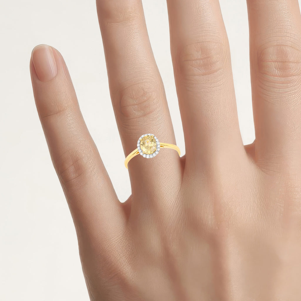 Yellow Sapphire Ring With Diamonds 1.16 Carats 14K Yellow Gold