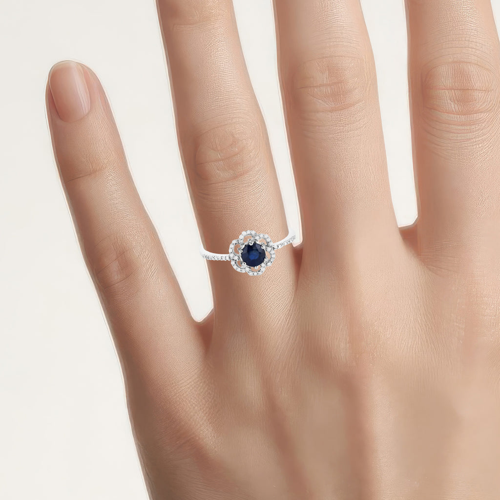 Blue Sapphire Ring With Diamonds 0.76 Carats 14K White Gold