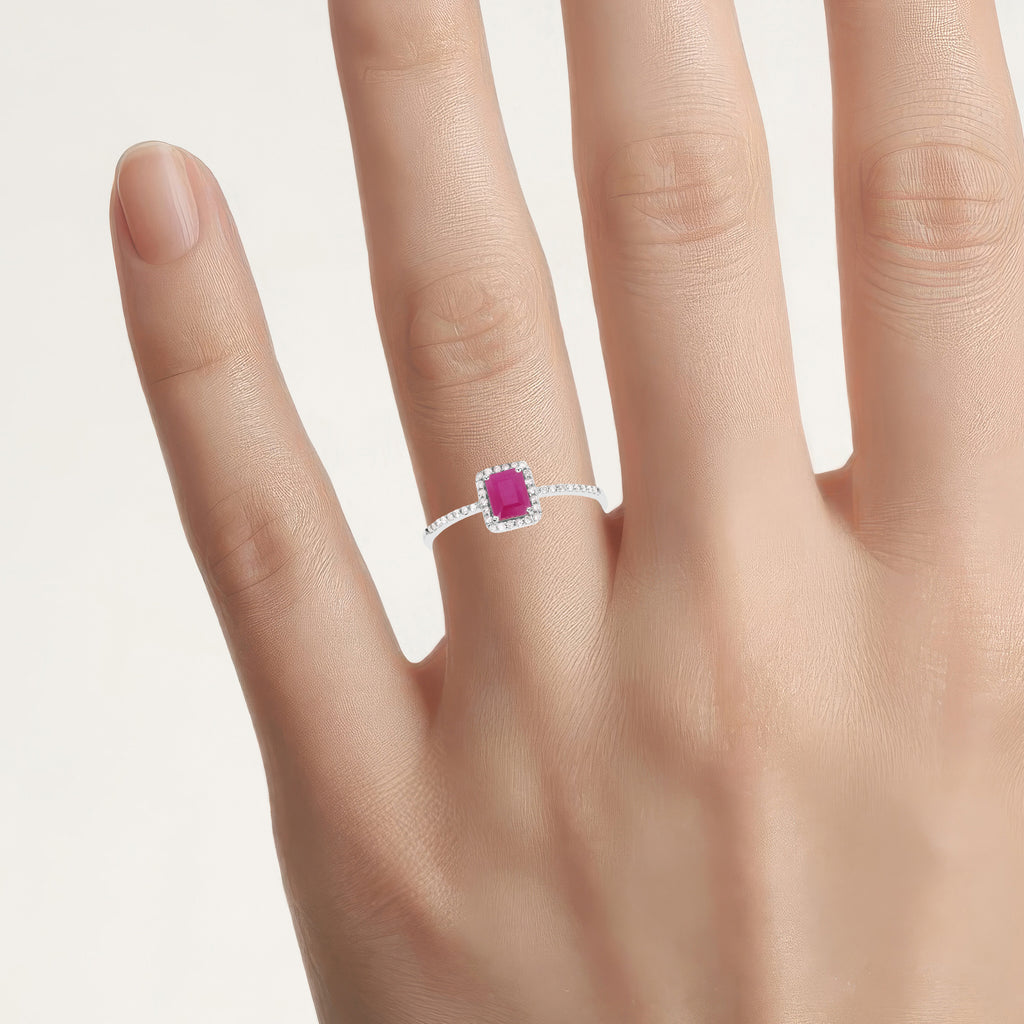 Ruby Ring With Diamonds 0.54 Carats 14K White Gold