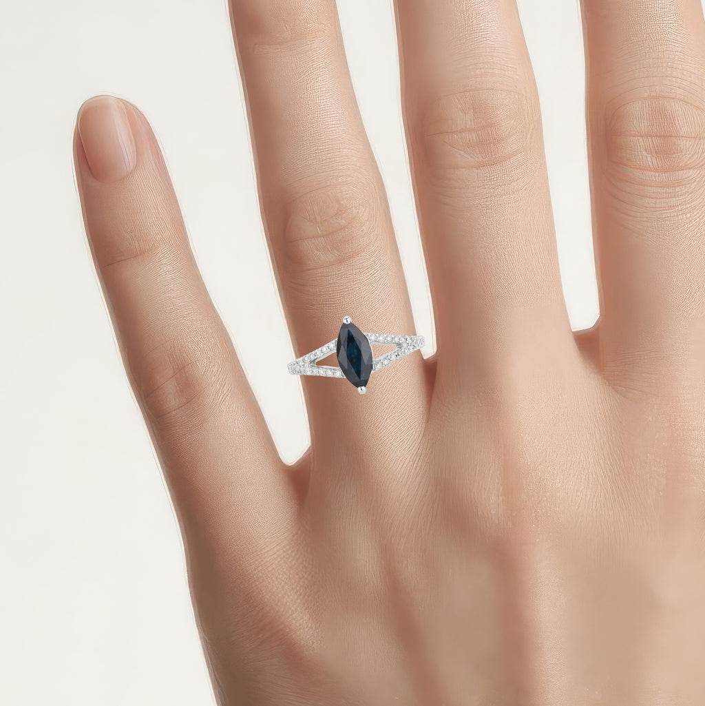 Blue Sapphire Ring With Diamonds 1.46 Carats 14K White Gold