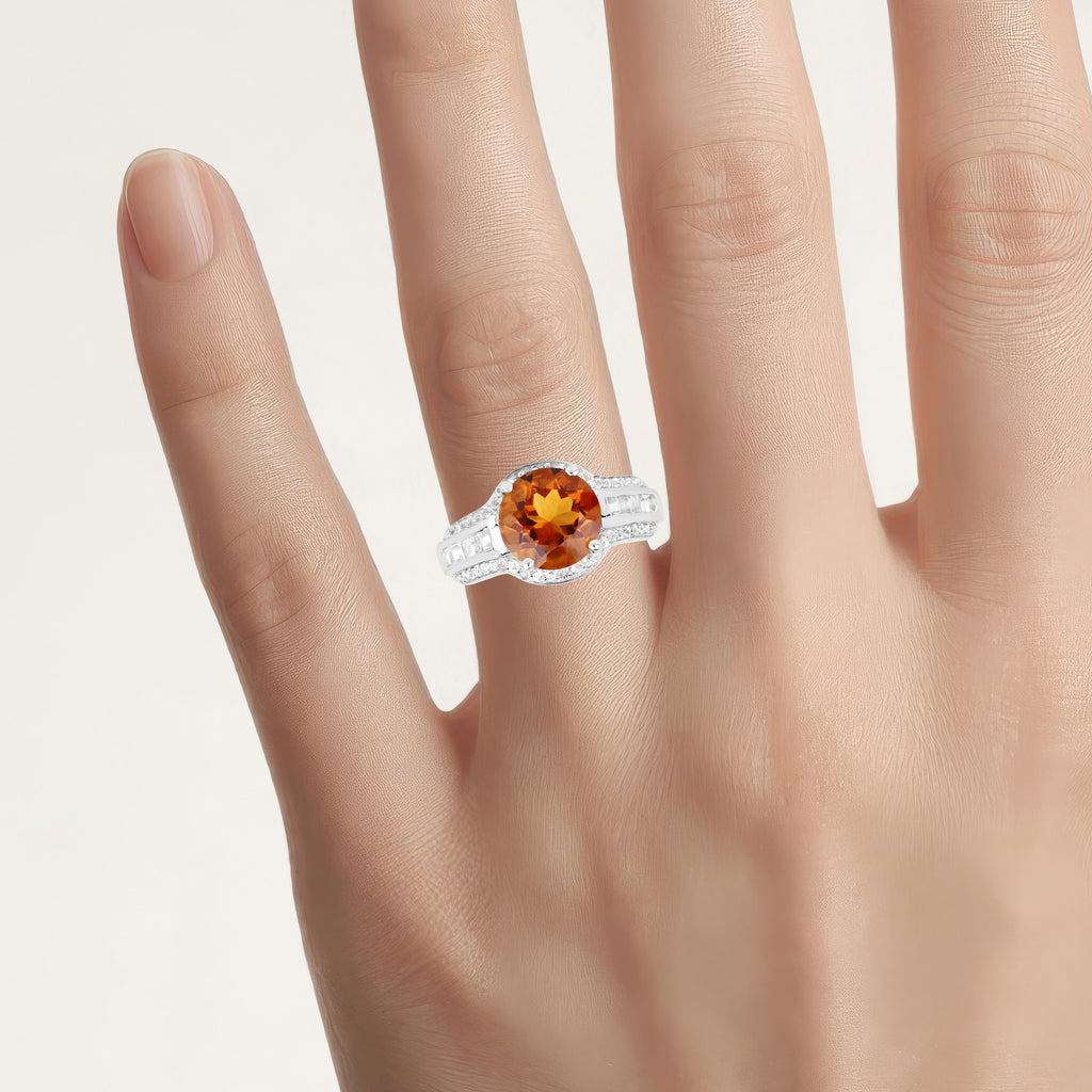 Citrine Ring With White Topaz 2.76 Carats Sterling Silver
