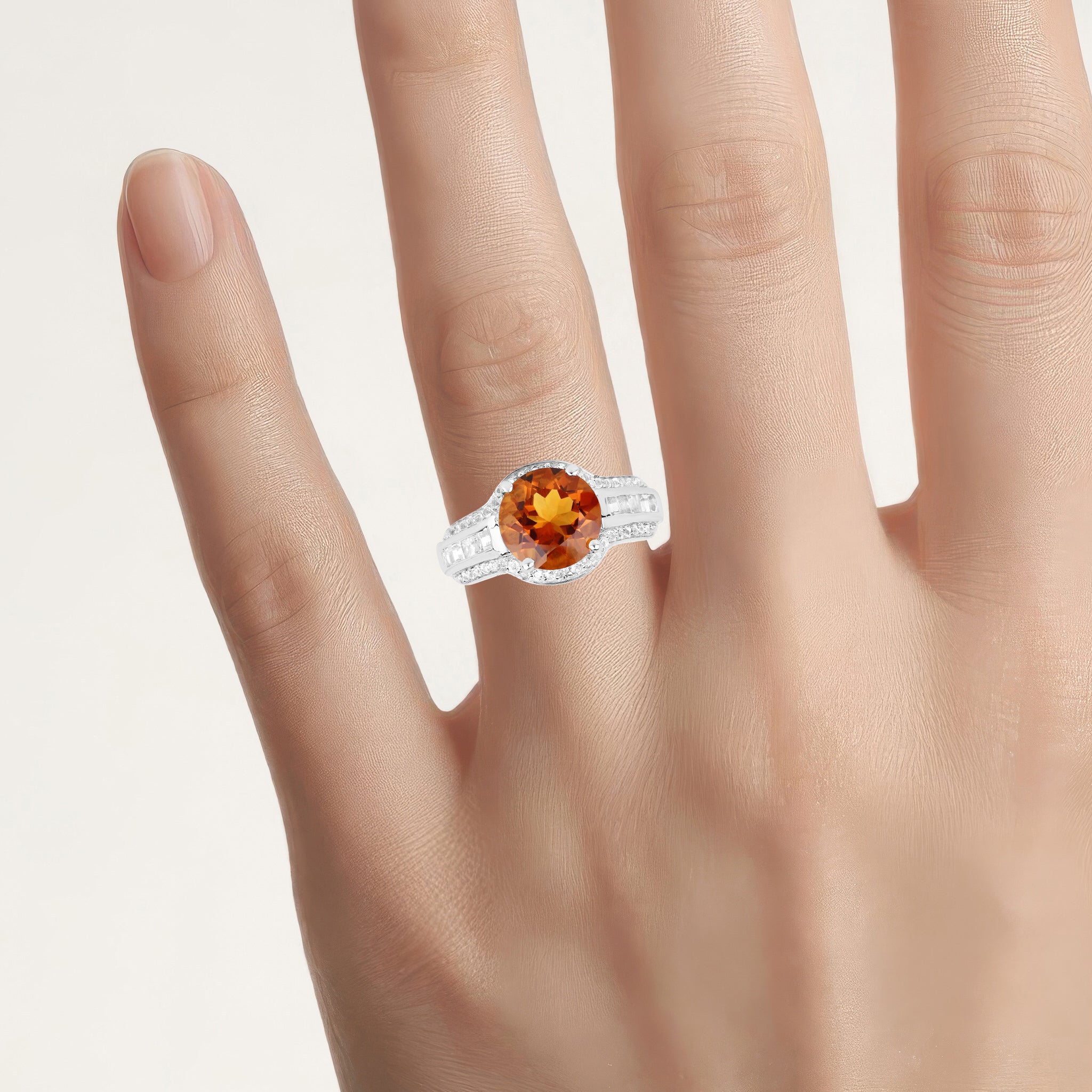 Citrine Ring With White Topaz 2.76 Carats Sterling Silver