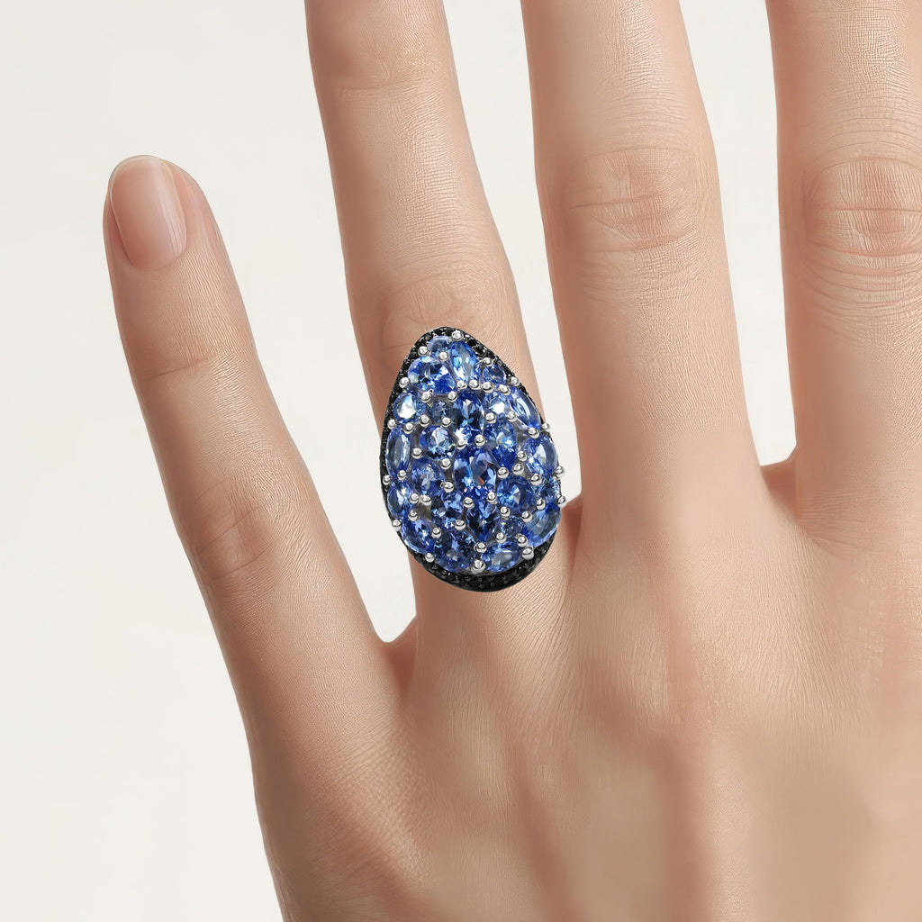 Tanzanite Ring With Black Spinel 5.38 Carats Sterling Silver