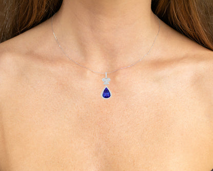 Natural Tanzanite Pendant With Diamonds 5.50 Carats 18K White Gold