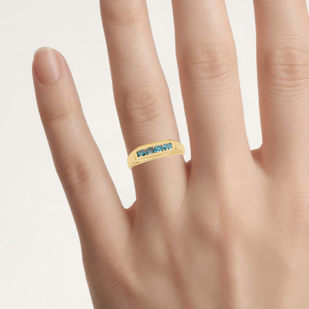 Blue Diamond Ring 0.46 Carats Gold Plated Silver