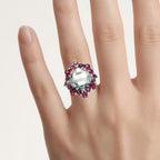 Green Amethyst Ring With Rhodolite Garnet 8.56 Carats Sterling Silver