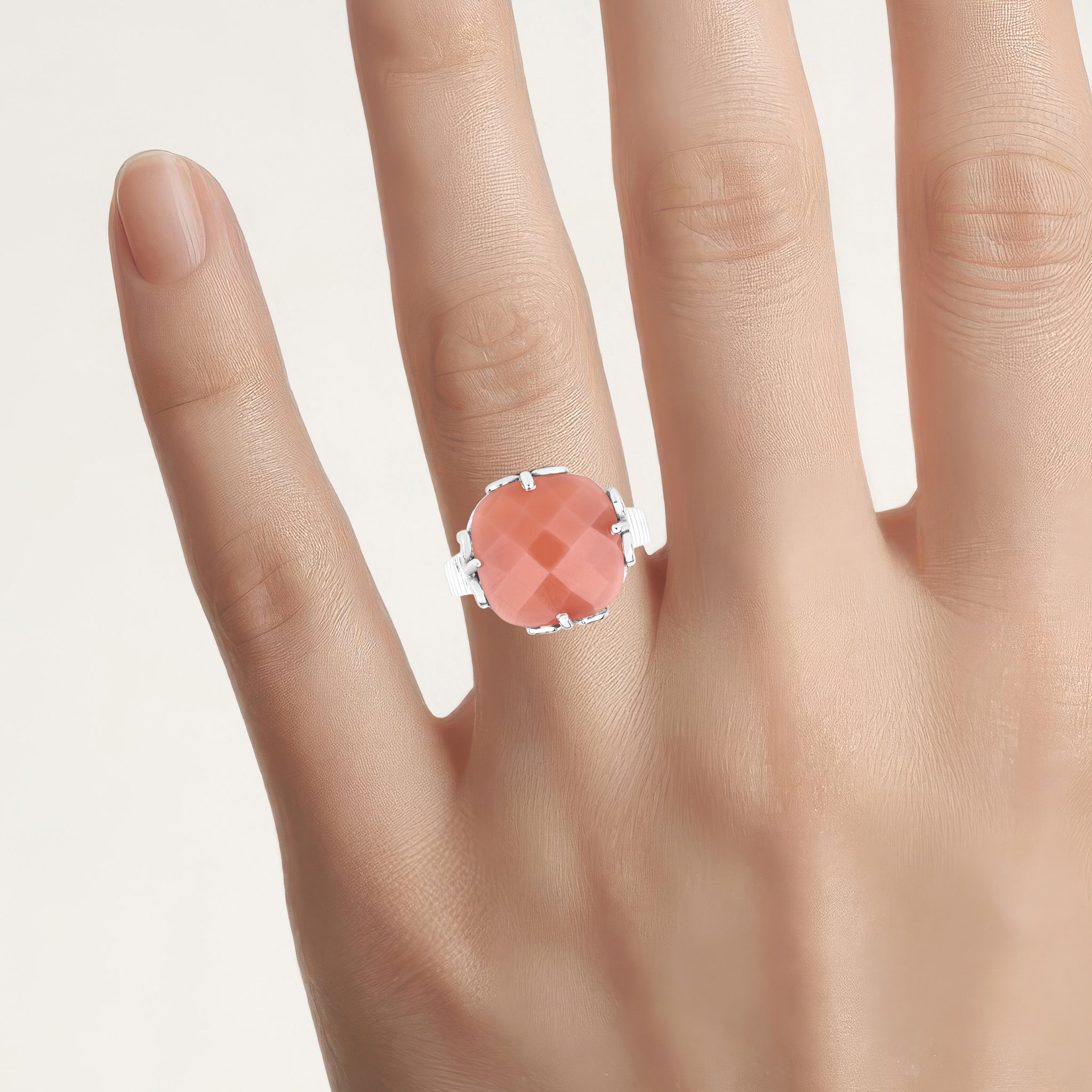 Peach Moonstone Ring 12.7 Carats Sterling Silver
