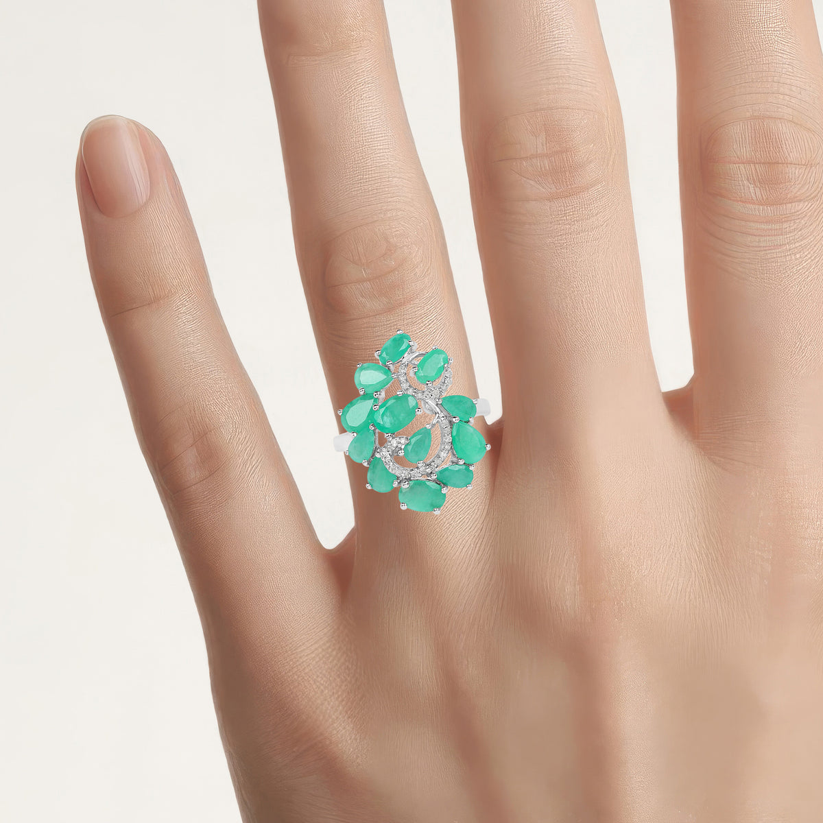 Emerald Ring With Diamonds 3.46 Carats Sterling Silver