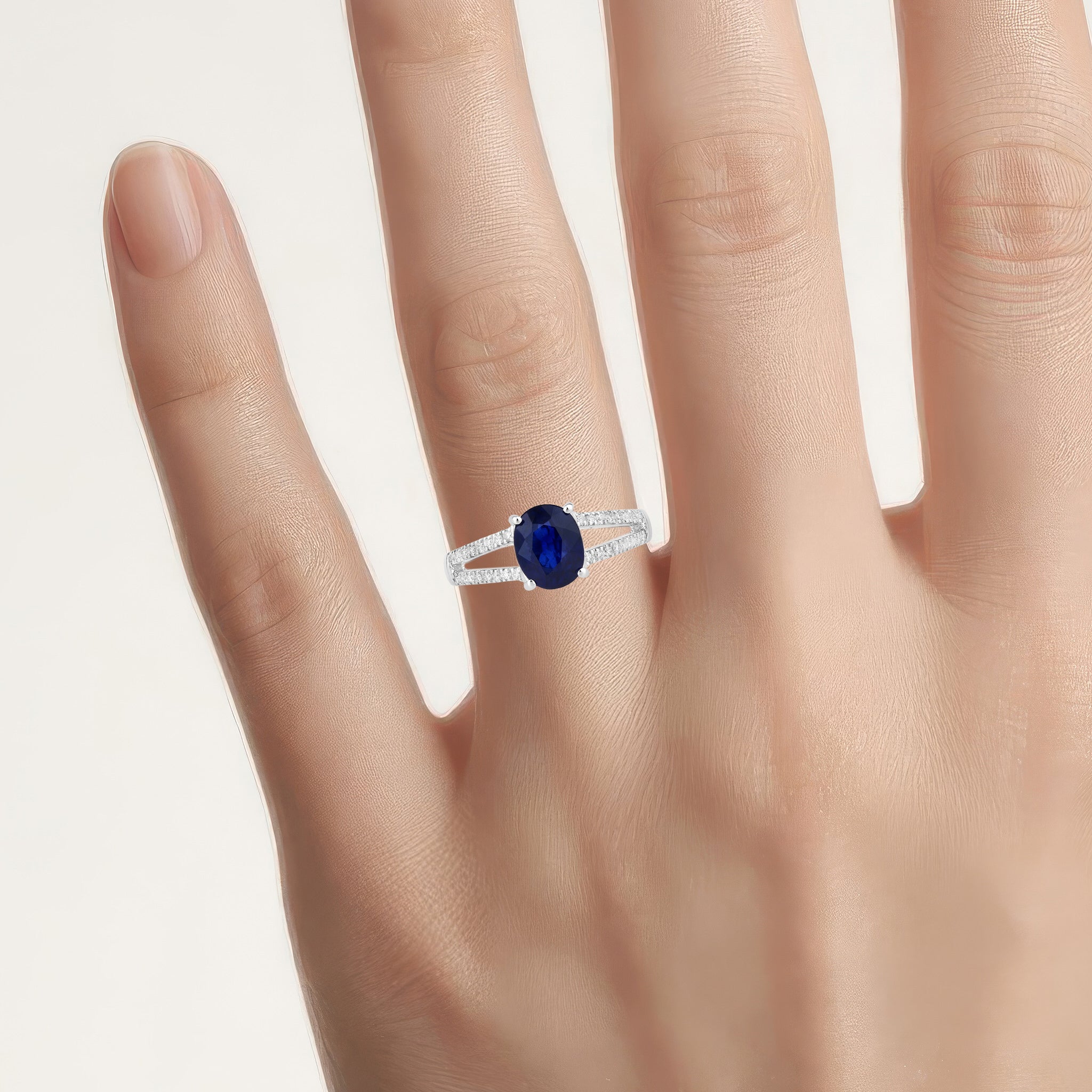 Blue Sapphire Ring With Diamonds 2.02 Carats 18K White Gold