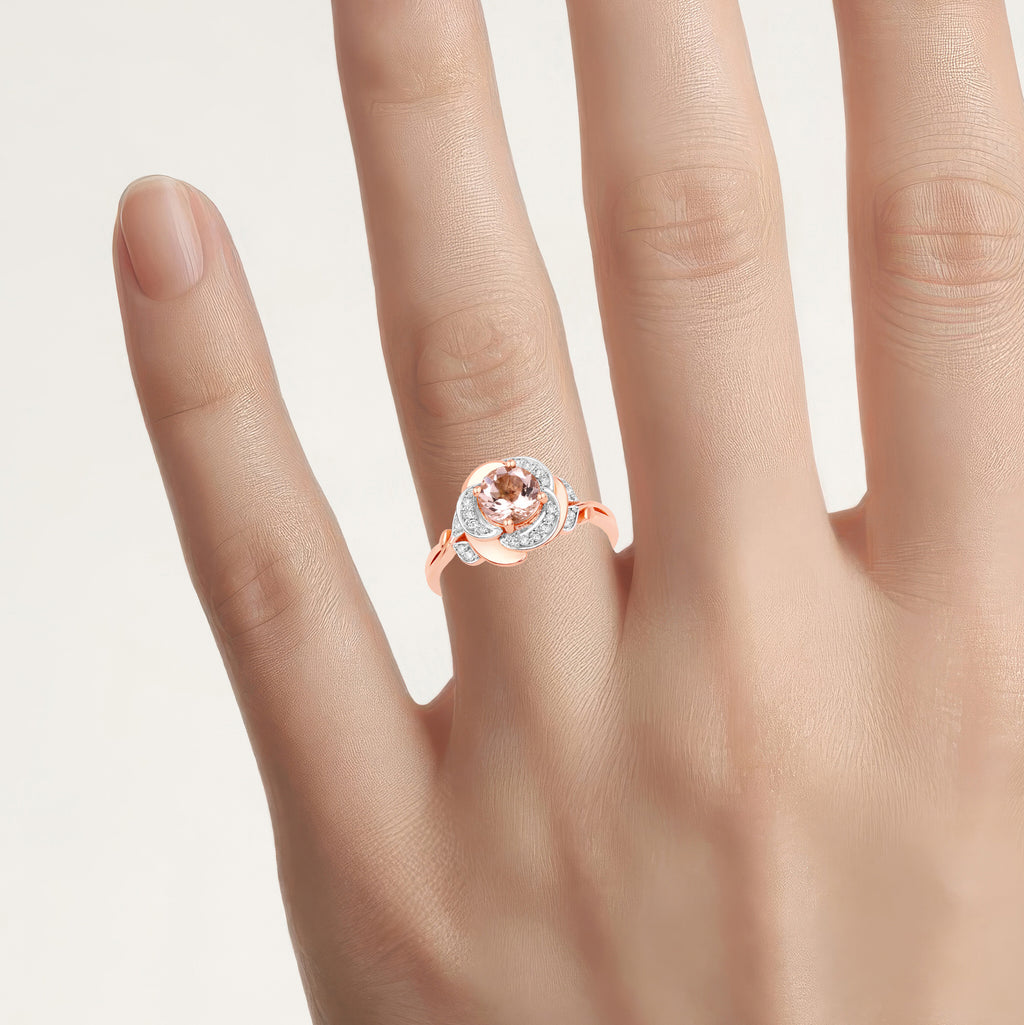 Morganite Flower Ring With Diamonds 0.78 Carats 14K Rose Gold