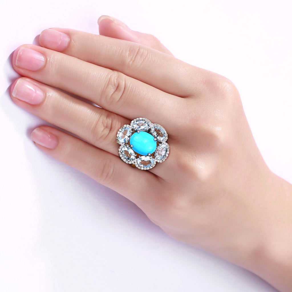 Turquoise Ring With Aquamarine 6.32 Carats Sterling Silver