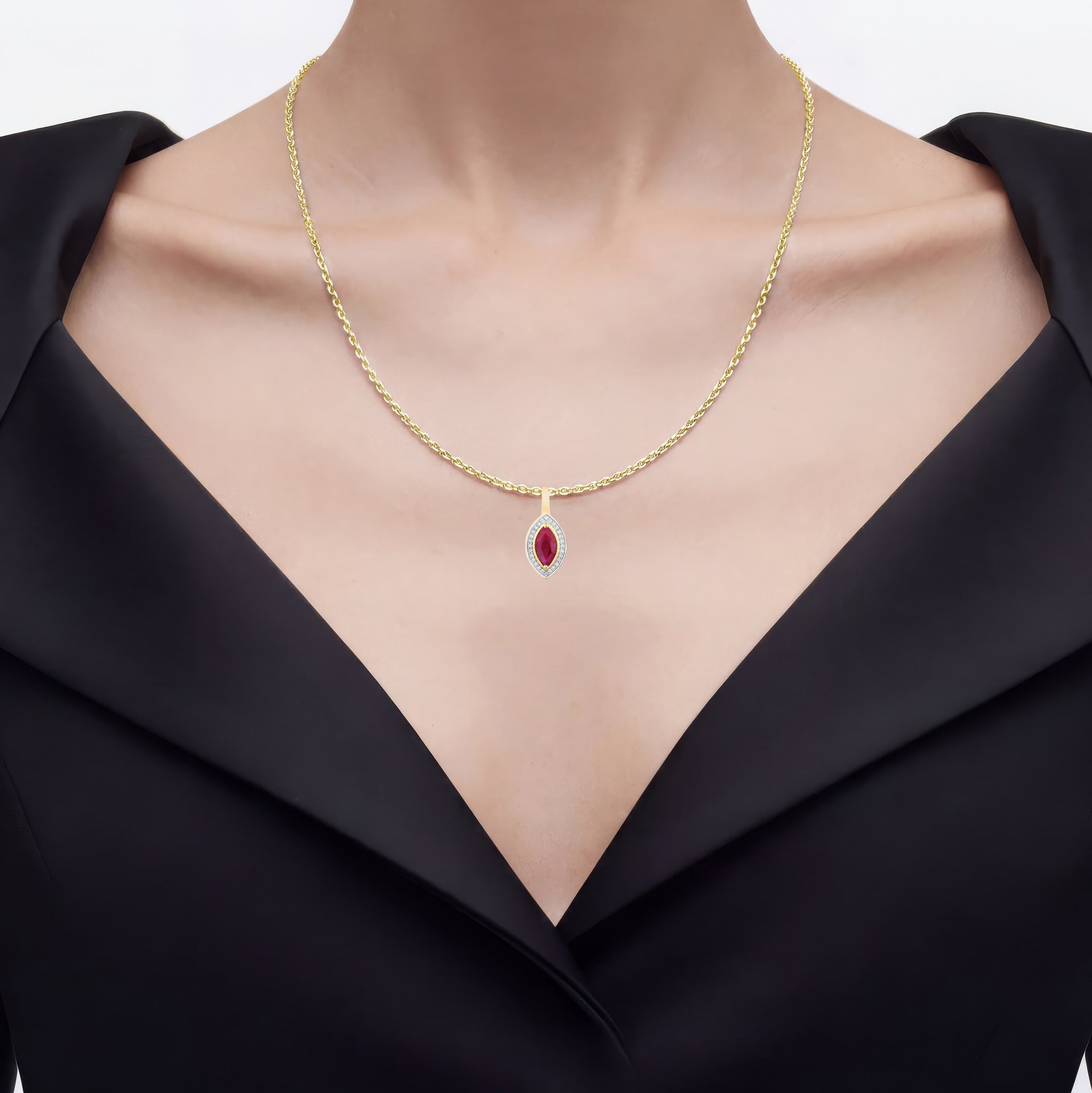Ruby Pendant With Diamonds 1.5 Carats 10K Yellow Gold