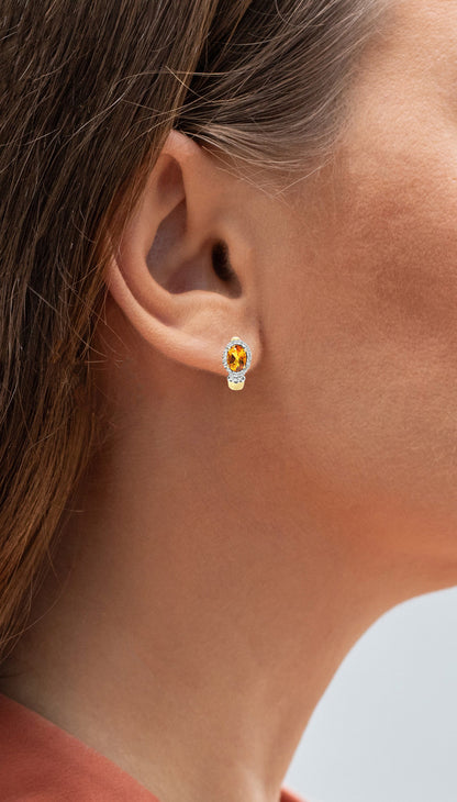 Citrine Earrings With White Topaz 1.94 Carats Gold Plated Silver