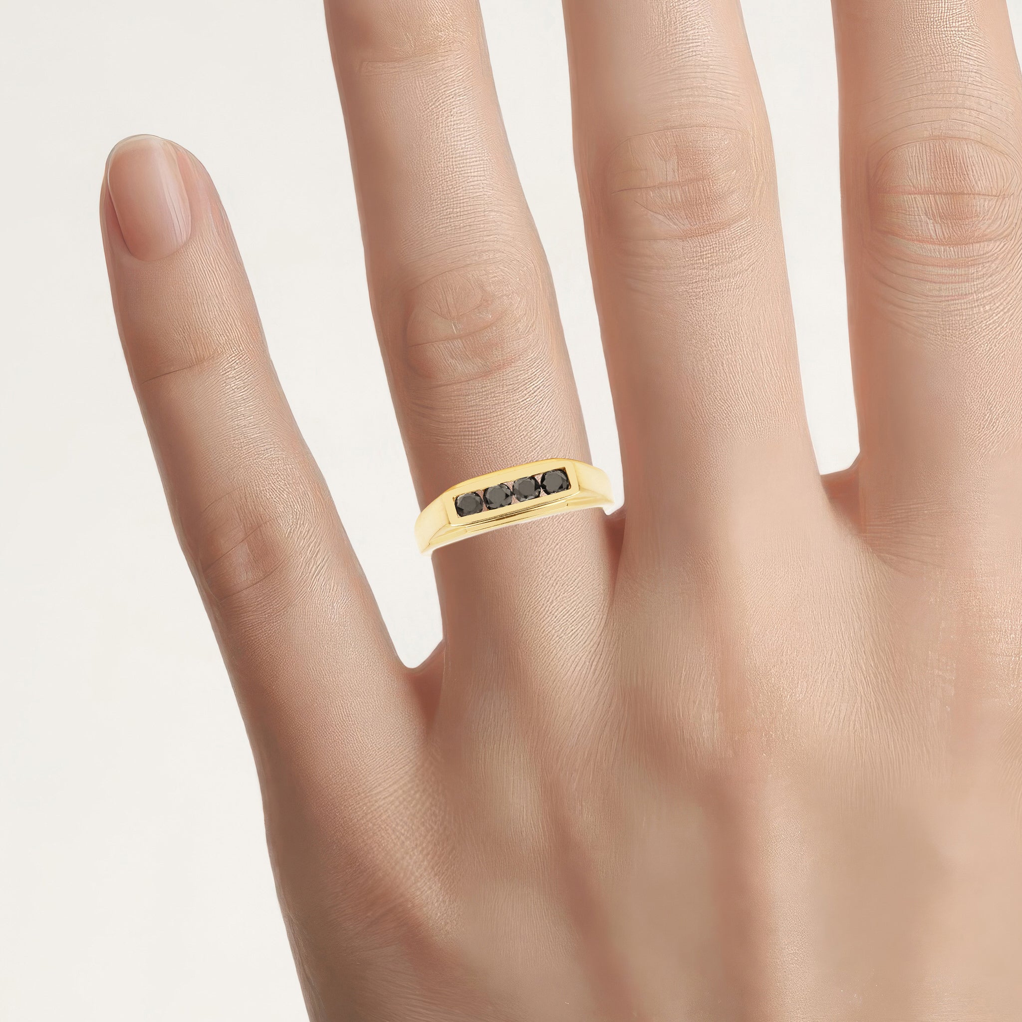 Black Diamond Ring 0.46 Carats Gold Plated Silver