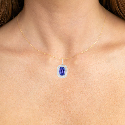 Natural Tanzanite Pendant With Diamonds 3.56 Carats 14K Yellow Gold