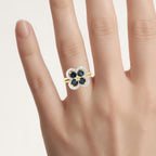 London Blue Topaz Flower Ring With White Topaz 1.72 Carats Gold Plated Silver
