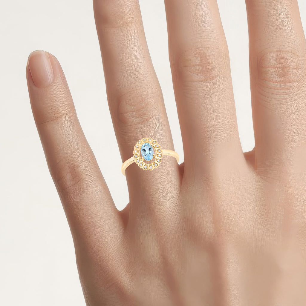Aquamarine Ring With Diamonds 0.4 Carats 14K Yellow Gold
