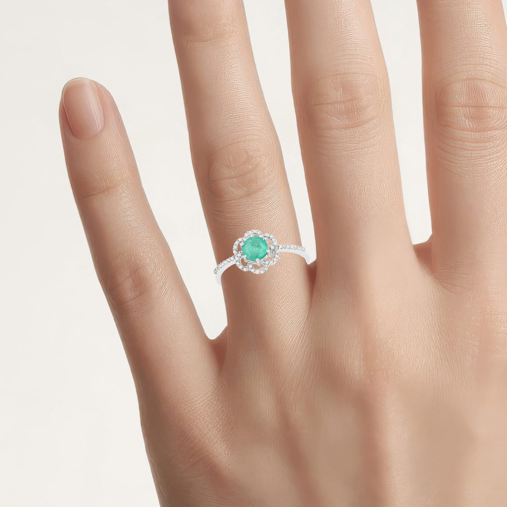 Zambian Emerald Ring With Diamonds 0.52 Carats 14K White Gold