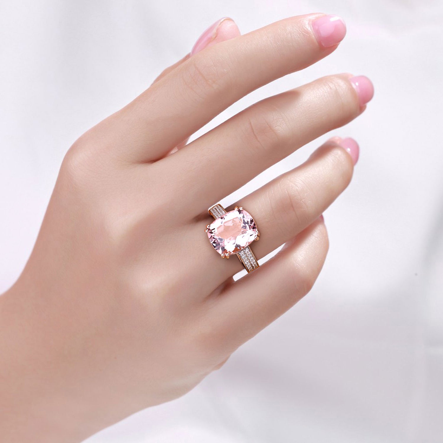 Morganite Ring With Diamonds 4.9 Carats 14K Rose Gold