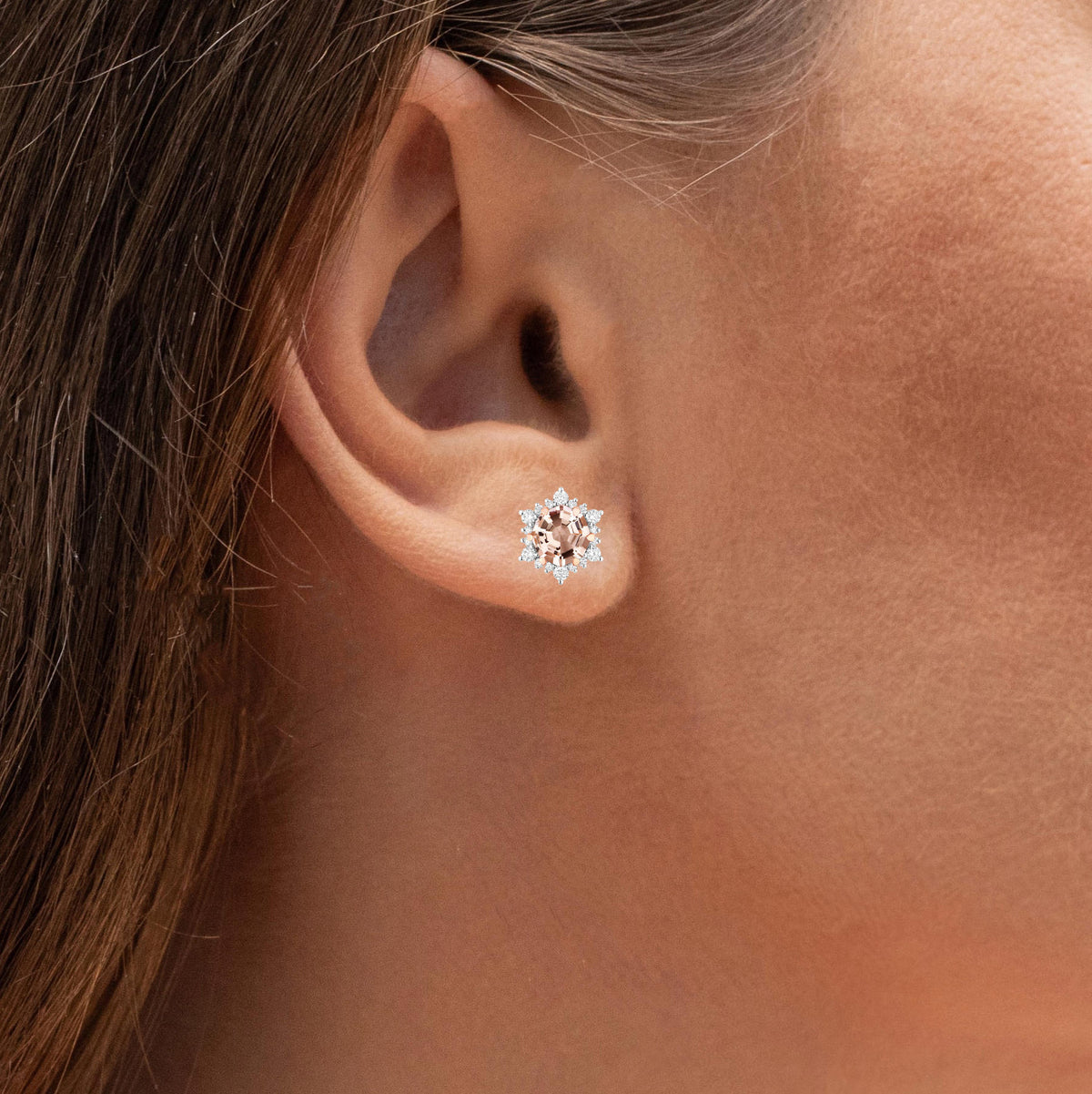 Morganite Stud Earrings With Diamonds 1.3 Carats 14K Rose Gold