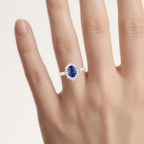 Blue Sapphire Ring With Diamonds 2.2 Carats 18K White Gold