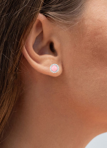 Natural Pink Opal Earrings With White Topaz 1.32 Carats Sterling Silver