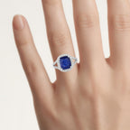 Blue Sapphire Ring With Diamonds 4.54 Carats 18K White Gold