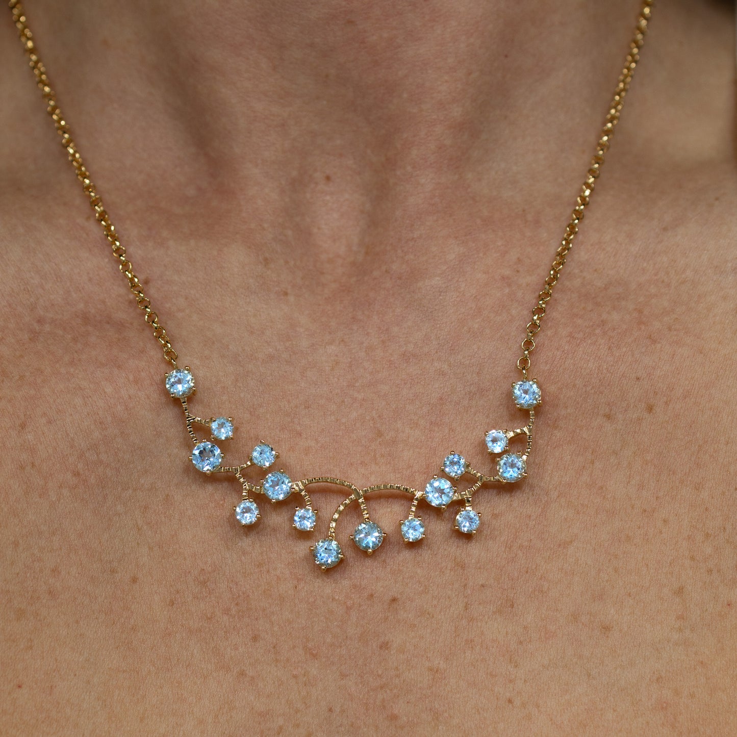 Blue Topaz Necklace 7.35 Carats 18K Yellow Gold Plated Sterling Silver