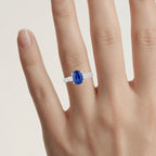 Blue Sapphire Ring With Diamonds 2.6 Carats 18K White Gold