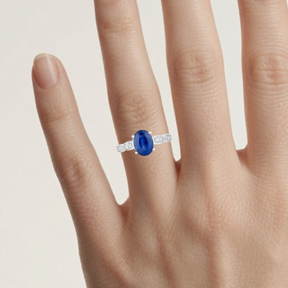 Blue Sapphire Ring With Diamonds 2.6 Carats 18K White Gold